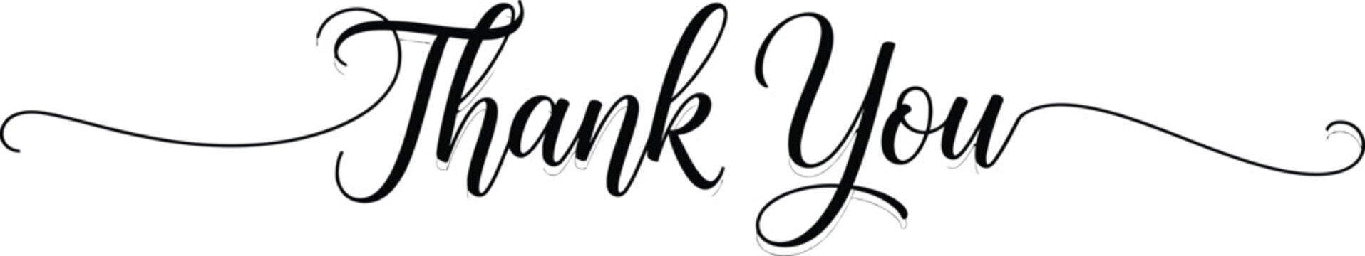 Elegant 'thank you' calligraphy black ink script for cards gifts and appreciation messages