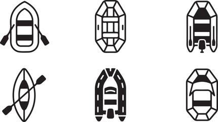 Six different inflatable boat icons with paddles and seating Vector © mahafuza
