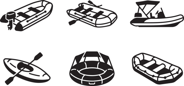 Six types of inflatable boats and rafts illustration Vector