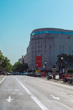 El Corte Ingles department store building with concert advertisement in Barcelona