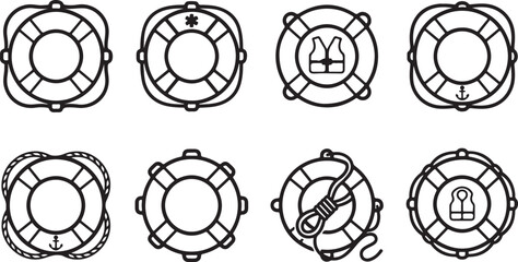 Set of eight life buoy symbols with different icons inside Vector © mahafuza