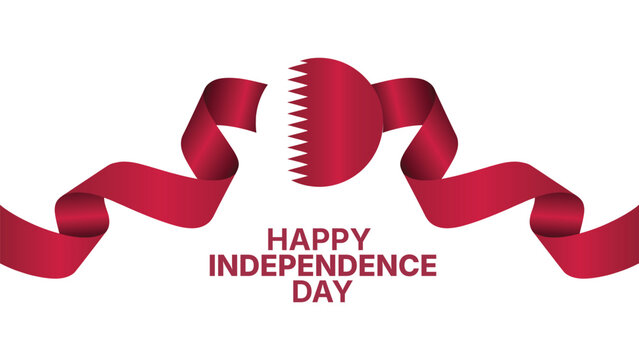 Happy Qatar Independence Day greeting banner with national flag ribbon illustration, patriotic celebration design, national holiday concept for cultural event and commemorative artwork