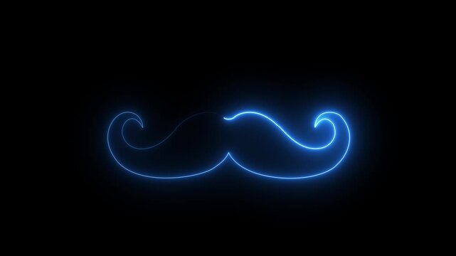 Neon royal mustache icon animation glowing facial hair symbol, elegant style and fashion concept, luxury barber logo, vintage grooming and masculine design element