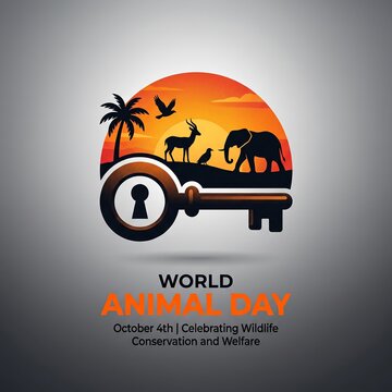 World Animal Day celebration with wildlife conservation and welfare key symbol.