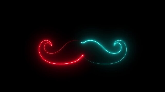 Neon royal mustache icon animation glowing facial hair symbol, elegant style and fashion concept, luxury barber logo, vintage grooming and masculine design element