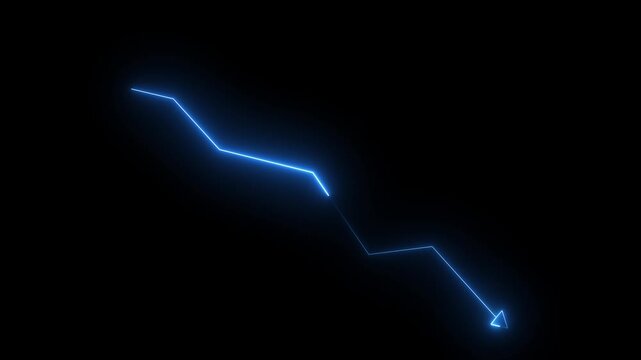 Global business line animation. Abstract glowing neon line business graph growth arrow to down arrow animation 4k video