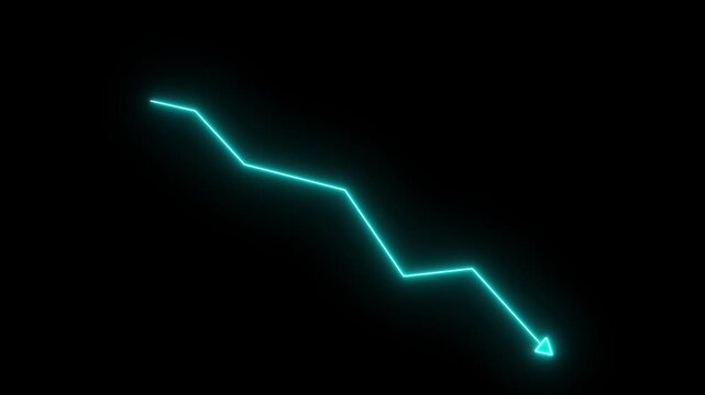 Global business line animation. Abstract glowing neon line business graph growth arrow to down arrow animation 4k video