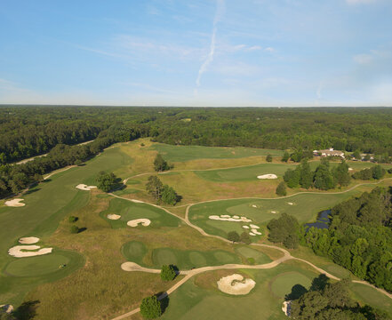 Aerial view of the Lonnie Poole golf course on NC State University Centennial campus