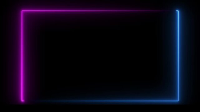 glowing neon rectangles abstract .abstract glowing pink neon frame picture black background.animation 4k video