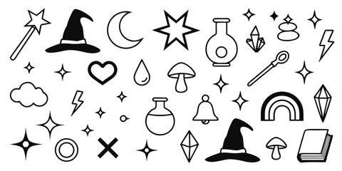 Mystical magic elements and fantasy icons for wizardry themes © Sadhin07