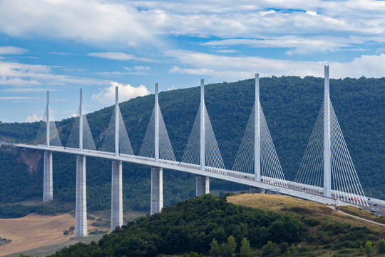 Viaduc de Millau, France, modern cable stayed bridge spanning valley