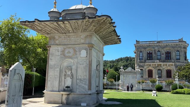 The historic Mihrisah Sultan Fountain, located in Kucuksu, Istanbul, Turkey, was built in the 19th century during the Ottoman period.