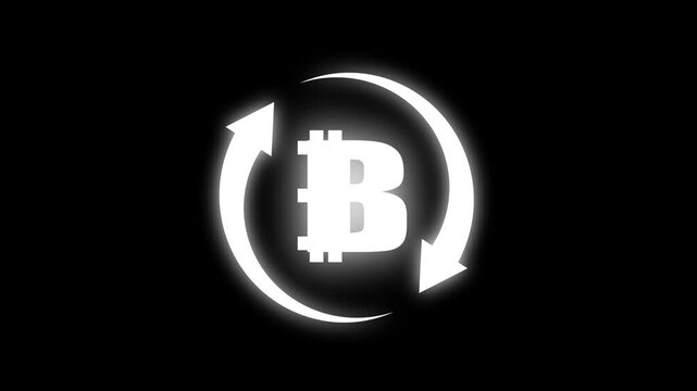Bit coin icon animation on black background. Colorful bit coin icon animation. Bit coin light on black background.