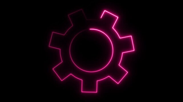 Neon Gear Icons On Black Background Three Frame Composite