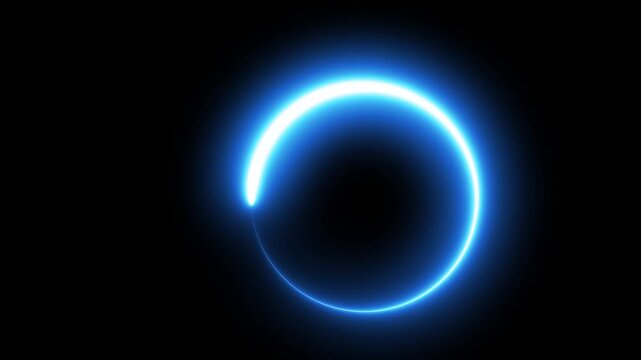 Blue Neon Circle Rotating And Completing Across Three Frames