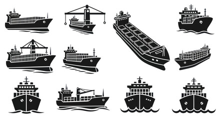 Various cargo ships and tankers sailing on the ocean with cranes and containers. © uzumaki