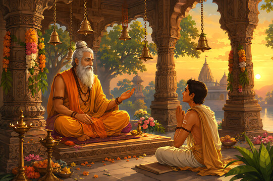Guru Purnima Poornima Happy Teachers Day Celebration Concept Featuring Guru Disciple Tradition Spiritual Enlightenment Education Wisdom and Gratitude