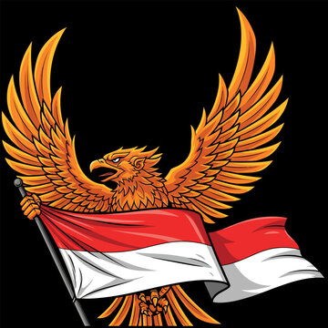 Ilustrasi Gambar Tangan Burung Elang Emas Memegang Bendera Indonesia