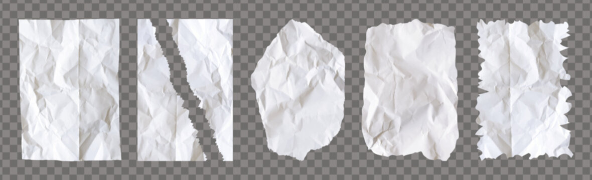 Pack of realistic white crumpled jagged white paper torn pack paper isolated on a transparent background. Empty papercut notebook sheets. Notepook template set. Grunge border frames paper sheet fragme