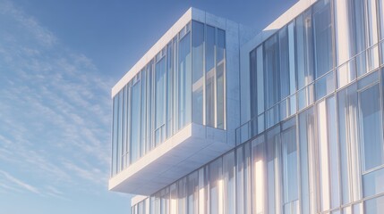 Fototapeta premium minimal architecture facade, modern building, glass and concrete, clean composition, soft shadows