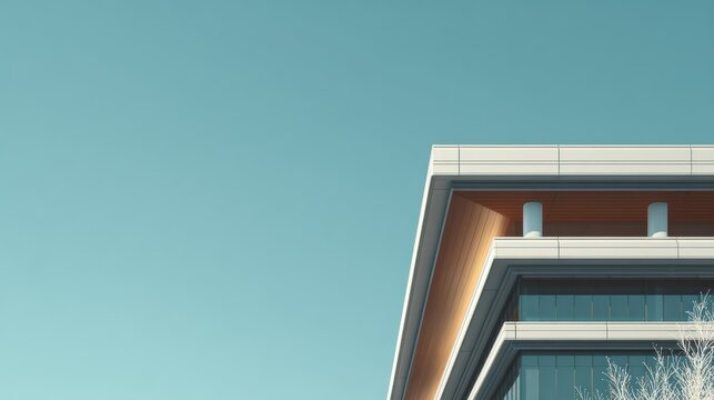 side perspective of clean modern building, geometric design, soft shadows, ultra realistic 8k