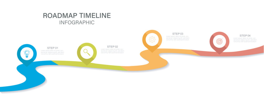 Infographic template design for business. 4 Steps Modern Timeline diagram with road journey concept. Modern milestone diagram with road journey concept. 