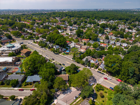 Aerial view developing suburban residential neighborhood