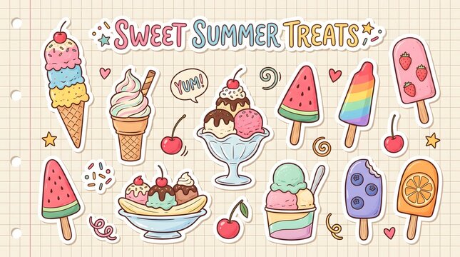 Collection of Colorful Summer Ice Cream and Popsicle Treats