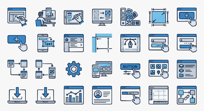 Web and App Development UI Design Process Icons