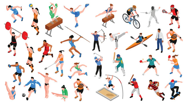 Isometric Athletes Collection Various Sports And Physical Activities