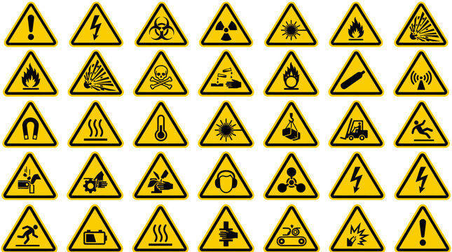Set of Industrial Safety Warning Signs and Hazard Symbols