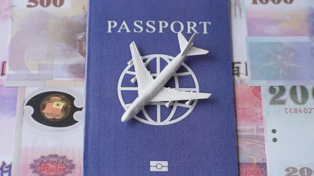Taiwan, Taiwanese passport or id document with tickets for flight, travel, border crossing. Taiwanese passport and tickets as a background for your design