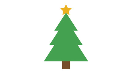 Obraz premium Minimalist green christmas tree illustration with a bright yellow star topper on a white background