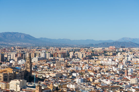 Rooftop skyline view of Malaga architecture. Spain