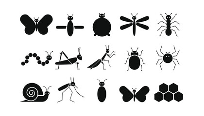 Insects and bugs black silhouette icons set isolated on white background. Vector illustration of various insects. © Sadhin07