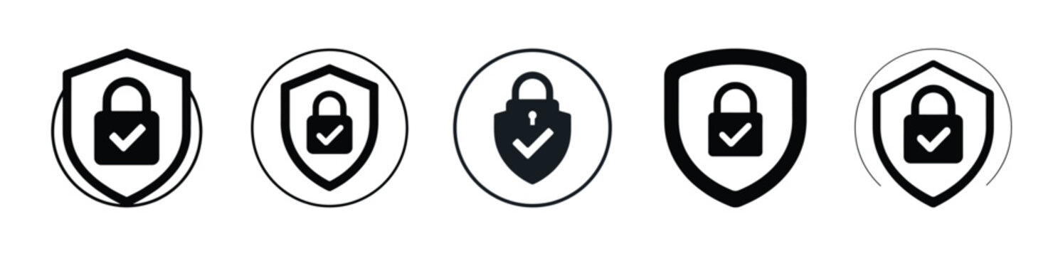 Cyber security shield icon collection for web encryption and private information safety set.