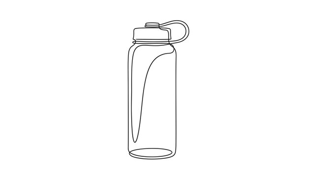 Minimalist black and white line art vector illustration of a reusable plastic water bottle with a secure screw top lid