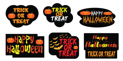 Set of colorful halloween labels with trick or treat and happy halloween text © Ai Gallerybd