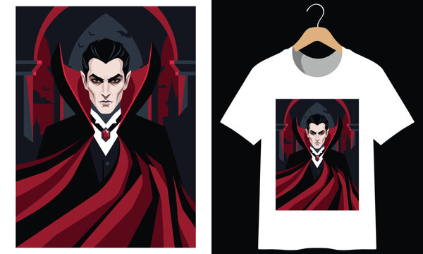 Vampire count dracula portrait for apparel and gothic graphic design
