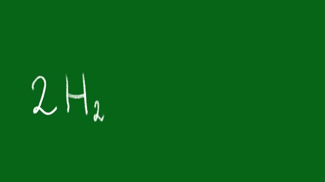 Chalk Writing Water Formation Chemical Equation Animation on Transparent Background 4K