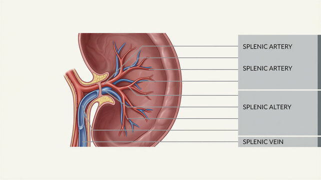 Intricate Splenic Artery and Splenic Vein networks revealing the spleen's circulatory marvel