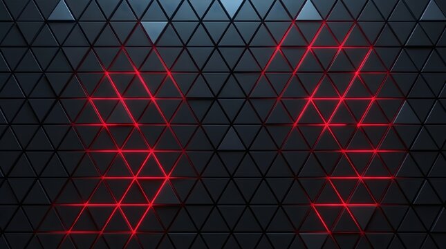 Futuristic black triangle grid with glowing red neon light accents