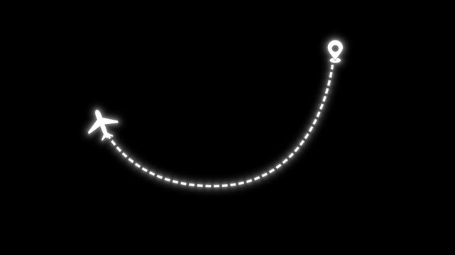 Glowing Plane route path animation on black background. Perfect for air route, air paths.