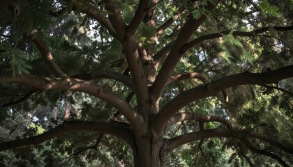 Obraz premium Ancient Tree Trunk and Branches Canopy