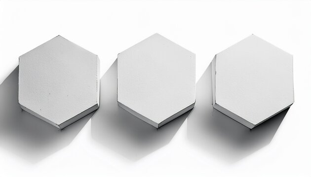 Three White Hexagon Columns For Product Placement Isolated On Transparent Background