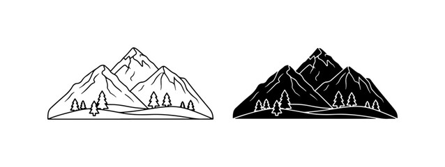 Mountain Range Vector Icons: Black and White Landscape Graphics for Outdoor Adventure and Nature Themes © Shadiul