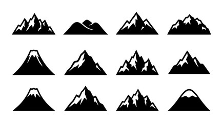 Mountain Icons Set, Diverse Peaks Collection, Vector Graphics for Adventure and Nature Themes © Md