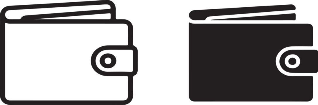 Two black with one black one white, white plain background, two wallet icons, illustration, monogram, currency, finance, payment, graphic, symbol