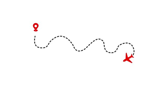Plane route path animation on white background. Perfect for air route, air paths.
