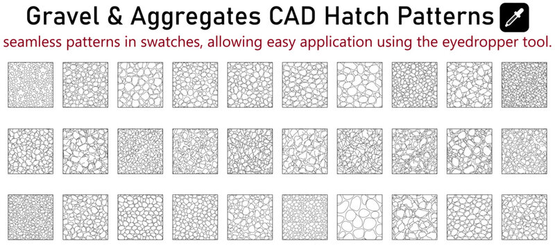 Gravel and Aggregate CAD Hatch Patterns Pack for AutoCAD, Seamless Architectural Material Texture Swatches for Floor Plans, Site Plans, Landscape and Construction Drawings